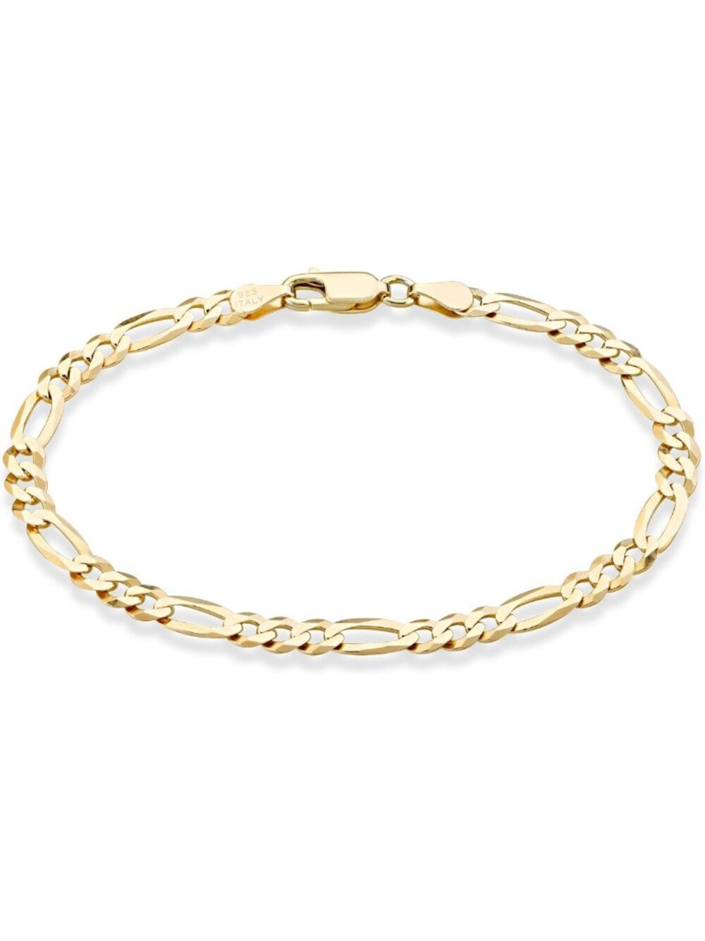 Elegant 18K Gold Over Sterling Silver Figaro Bracelet for Women & Men, 5mm